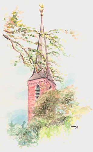 Dorpskerk Wassenaar aquarel